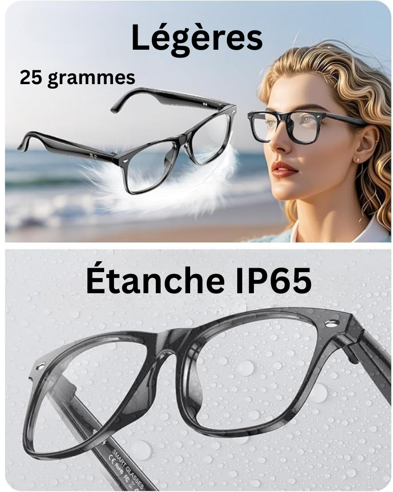 Lunettes connectées 4K IA | Caméra HD mains libres, Contrôle Vocal & Appels Bluetooth